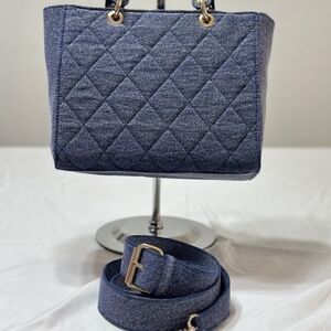 Elegant Blue Quilted Tote Bag